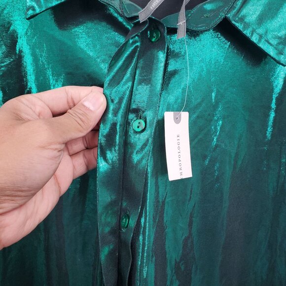 Anthropologie The Gillian Liquid Shine Button Down Shirt Women Size XL NWT - Picture 11 of 16